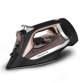 Rowenta AccessSteam vista frontal mostrando diseño y suela de acero inoxidable beneficios duraderos