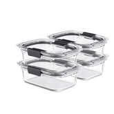 Rubbermaid Brilliance frontal del juego mostrando tapas transparentes y beneficio hermético