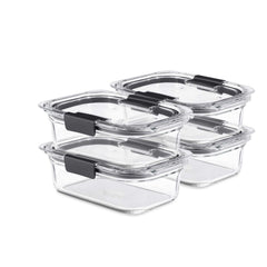 Rubbermaid Brilliance frontal del juego mostrando tapas transparentes y beneficio hermético