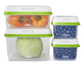 Rubbermaid FreshWorks vista frontal del set mostrando tapas y bases, facilita organización