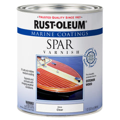 Rust-Oleum frasco frontal con barniz marino mostrando presentación y conveniencia