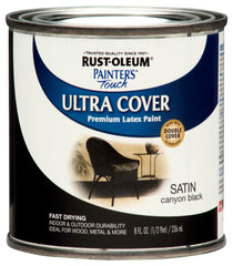 Rust-Oleum frasco frontal mostrando color canyon black y etiqueta clara