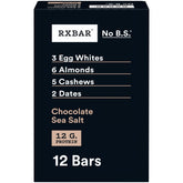 RXBAR frente del empaque mostrando sabor Chocolate Sea Salt y conveniencia