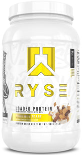 RYSE caja frontal del envase mostrando sabor y beneficios