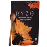 RYZE SUPERFOODS frente del envase mostrando 30 porciones y tueste oscuro