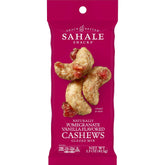 Sahale Snacks frente del empaque mostrando paquete individual y marca, portátil y práctico
