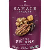 Sahale Snacks empaque frontal mostrando maple y canela, atractivo visual y práctico