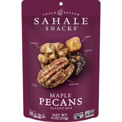 Sahale Snacks empaque frontal mostrando maple y canela, atractivo visual y práctico