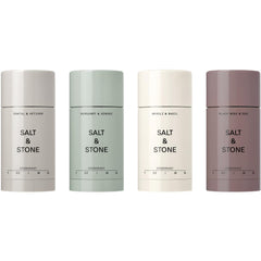 Salt & Stone empaque del set viaje mostrando cuatro sticks, ideal para llevar