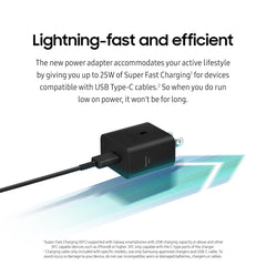 Samsung adaptador 25W vista lateral que destaca su perfil delgado
