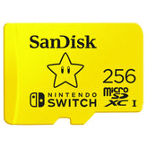SanDisk microSD 256GB frente del paquete mostrando capacidad y licencia Nintendo, fácil identificación