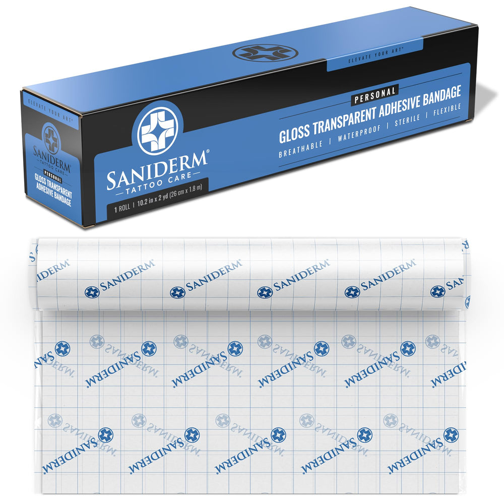 Saniderm empaque frontal mostrando el rollo y el tamaño personal para protección