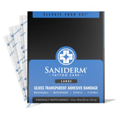 Saniderm frente del empaque mostrando logo y tamaño 8x10 para protección profesional