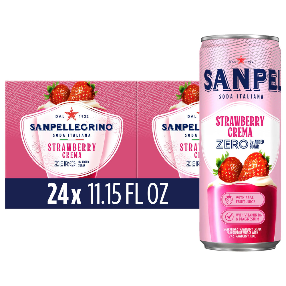 San Pellegrino lata frontal del pack de 24, presentación elegante y lista para compartir