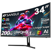 SANSUI monitor frontal 34 pulgadas muestra imagen nítida y amplio campo