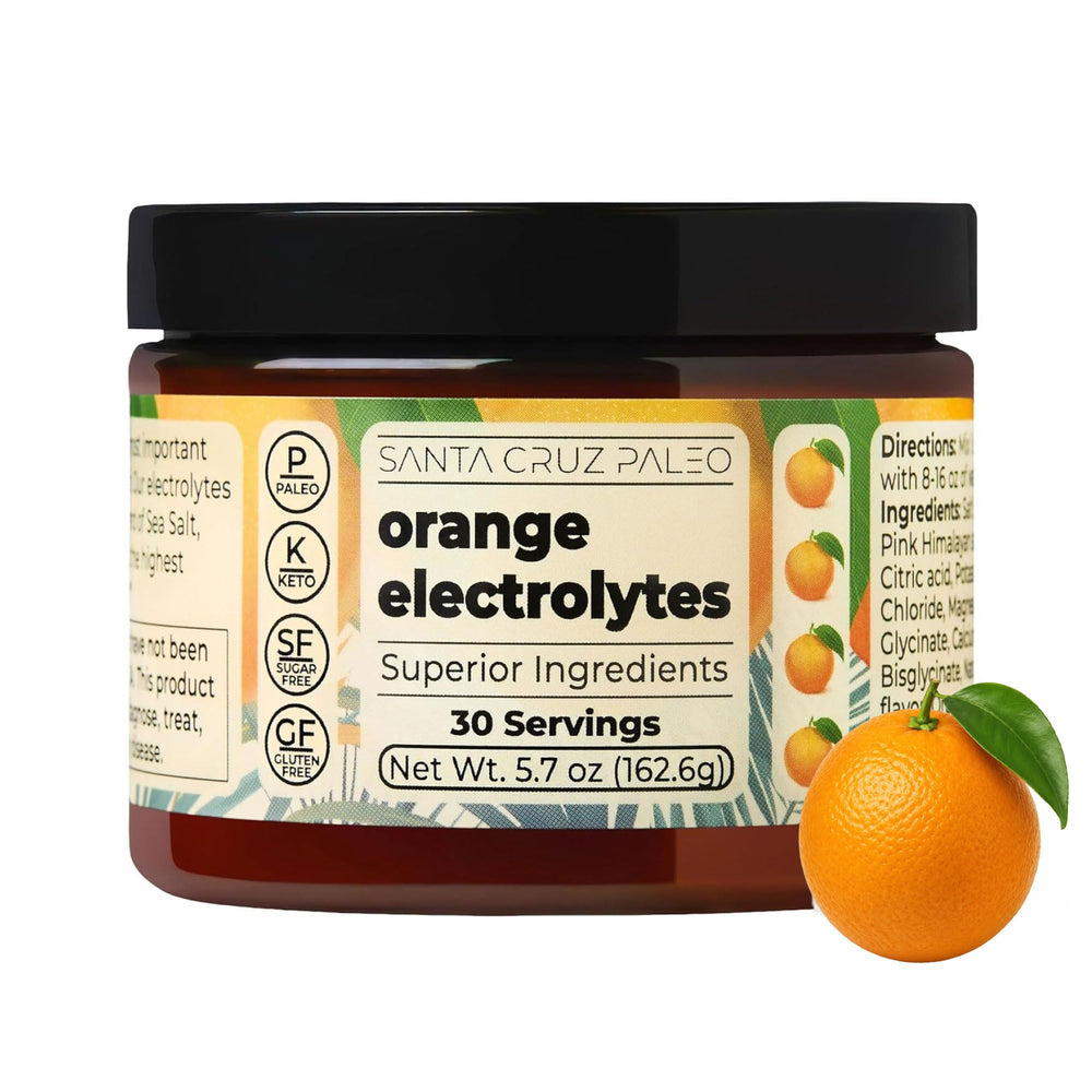 Santa Cruz Paleo frontal del envase mostrando sabor naranja y beneficios