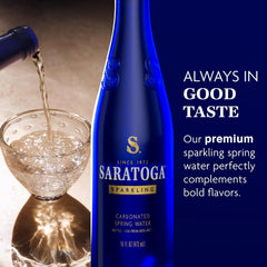 Saratoga detalle botella azul cobalto, textura y color distintivos