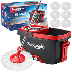 Sarkunpio vista frontal del kit con cubo y mopa, limpieza eficiente