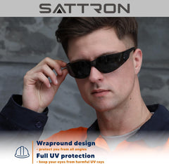 SATTRON gafas en uso por obrero en construcción ofreciendo seguridad