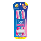 Schick Hydro Silk embalaje frontal mostrando 9 cuchillas y cubierta, práctico
