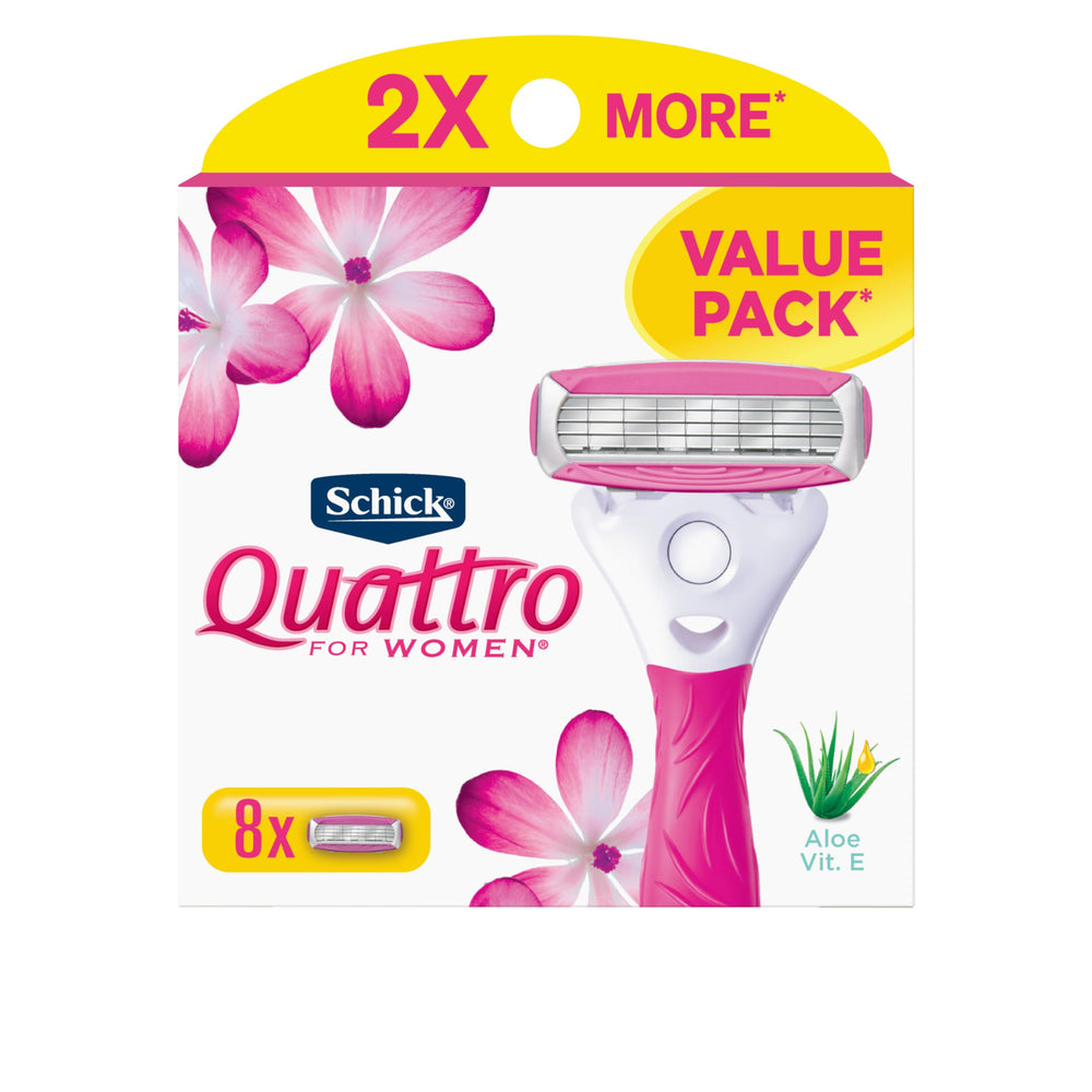 Schick Quattro Womens frente del pack mostrando recambios y ahorro