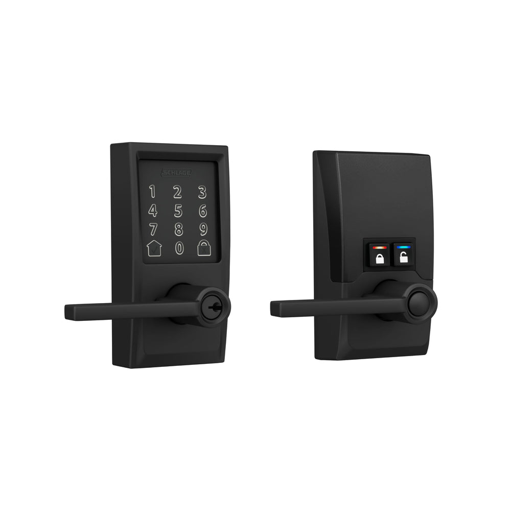 SCHLAGE vista frontal del encode en negro mate, apariencia moderna y segura