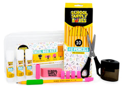 School Supply Boxes contenido desplegado mostrando los 32 útiles listos para usar