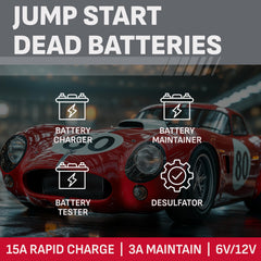 Schumacher SC1280 panel digital que indica voltaje y porcentaje para monitoreo claro