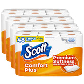 Scott ComfortPlus empaque frontal mostrando 48 rollos y ventajas del producto