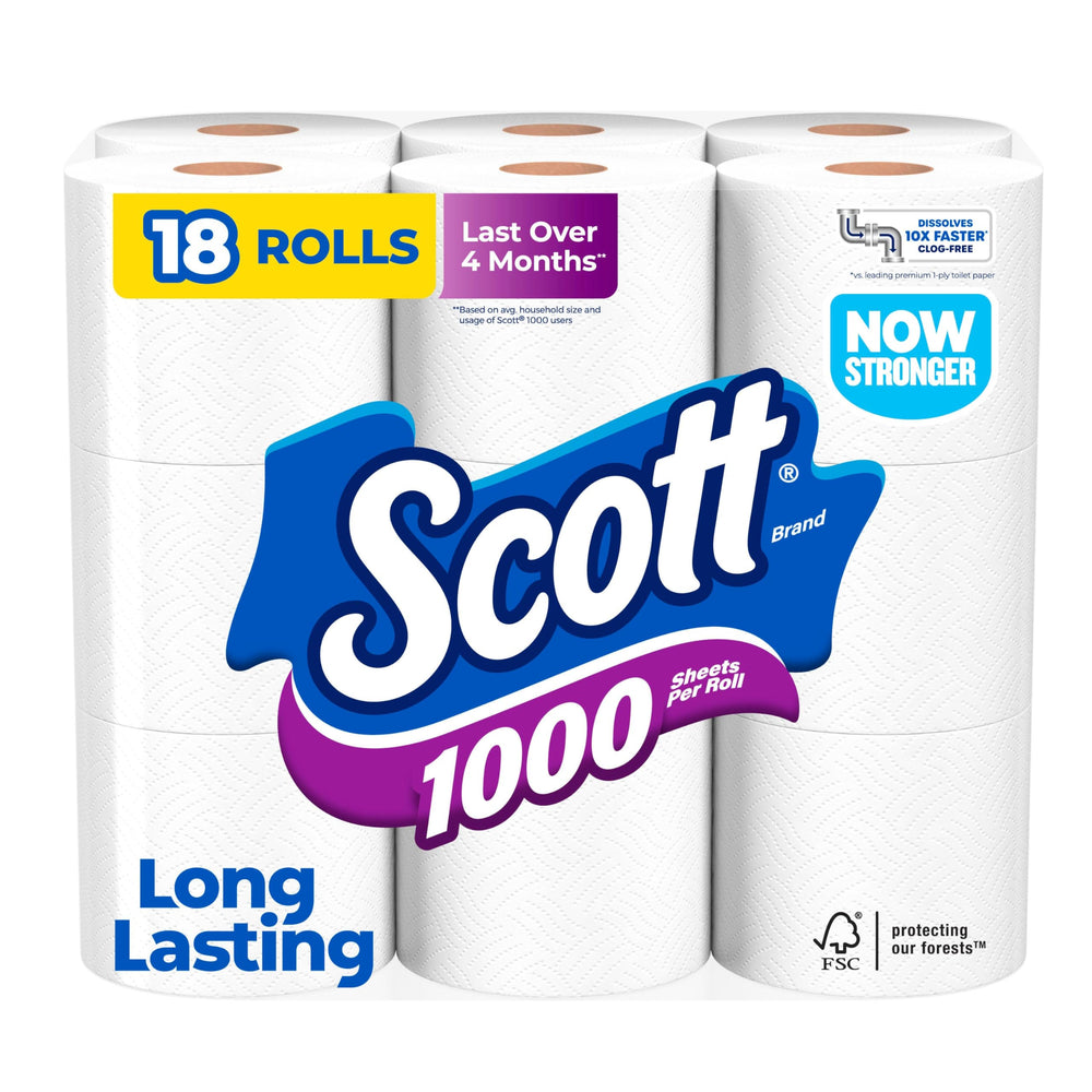 Scott empaque frontal mostrando 18 rollos y ahorro
