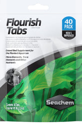 Seachem Flourish Tabs frontal del envase mostrando las 40 tabletas y beneficios de raíz