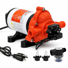 SEAFLO bomba 33 Series vista frontal con salida y conexiones claras