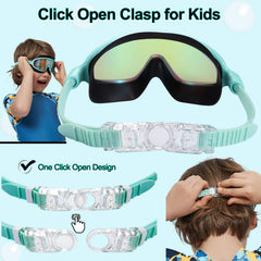Seago niño usando las gafas en la piscina, ajuste seguro y disfrute acuático