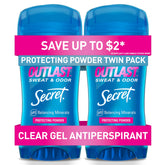 Secret envase frontal mostrando gel transparente y aroma Protecting Powder