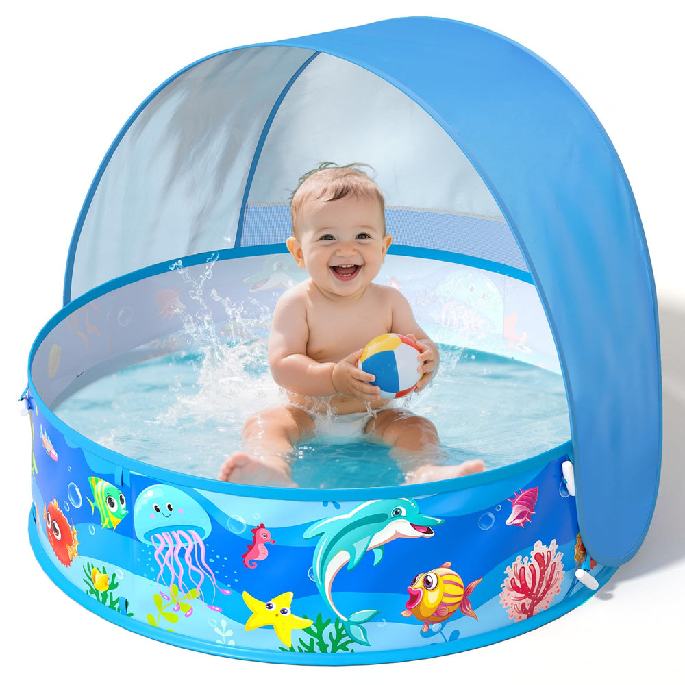 SEDITY piscina frontal con dosel mostrando sombra protectora