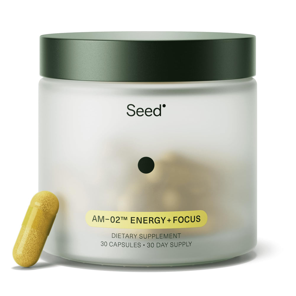 Seed AM-02 frontal del envase mostrando presentación de 30 días y diseño claro