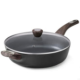 SENSARTE sartén frontal con tapa mostrando capacidad y acabado, facilita cocinar grandes porciones