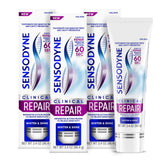 Sensodyne Clinical Repair three-pack front view highlighting packaging and benefit