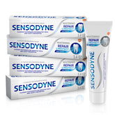 Sensodyne frente del empaque pack de 4 mostrando ahorro y uso diario