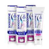 Sensodyne paquete frontal mostrando tres tubos y beneficios visibles