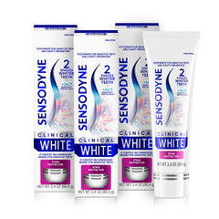 Sensodyne paquete frontal mostrando tres tubos y beneficios visibles