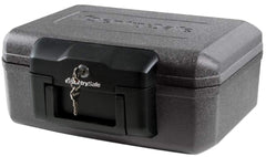 SentrySafe vista frontal del cofre con cerradura y diseño compacto, protege documentos