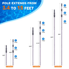 Sepetrel fully extended 15ft pole at poolside demonstrating extended reach