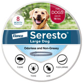 Seresto collar en empaque frontal mostrando marca y beneficio de protección prolongada