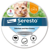 Seresto collar gato frontal mostrando diseño y duración ocho meses