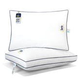 Serta vista frontal del empaque con dos almohadas, aspecto profesional y ordenado