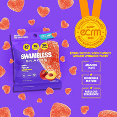 Shameless bag held in hand illustrating portable size and 70 calorie portion