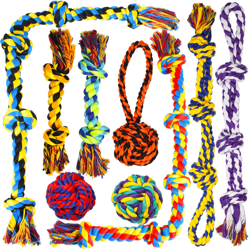 SHARLOVY front packaging showing 9-piece rope toy set and durable materials