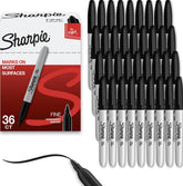 Sharpie frente del empaque con 36 marcadores negro mostrando cantidad y presentación