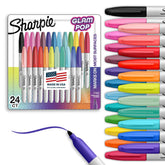 Sharpie Glam Pop frente del pack mostrando los 24 colores vibrantes y organización clara